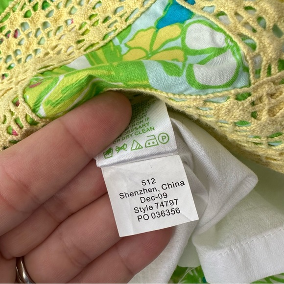 LILLY PULITZER Strapless Bowen Gator Print Patch Yellow Green Dress Size 0 - Picture 9 of 11
